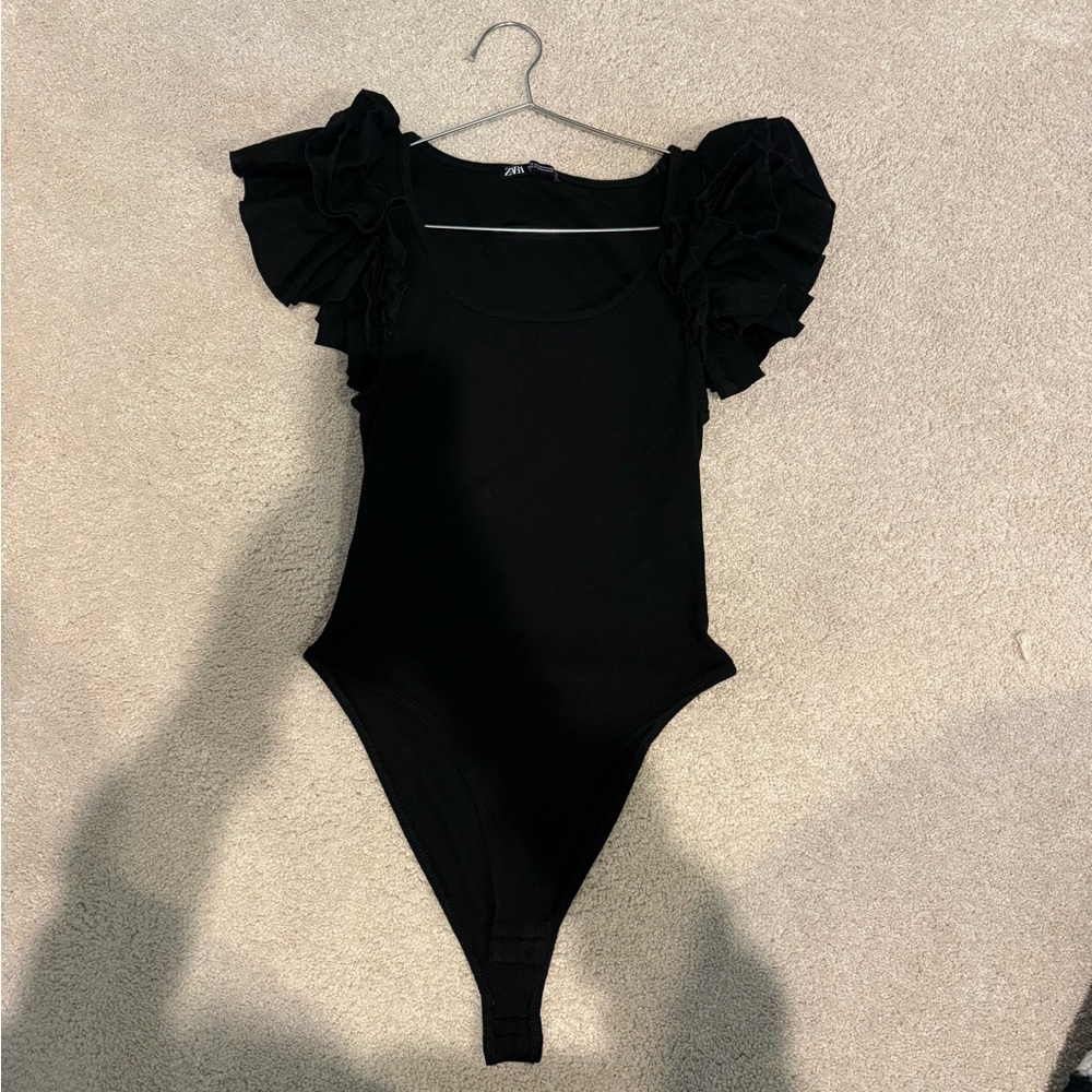 Zara Black Ruffle Sleeve One Piece